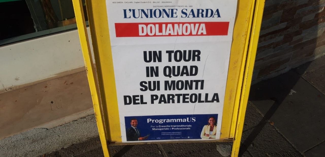 Locandina de L'Unione Sarda dedicata al tour in quad sui monti del Parteolla
