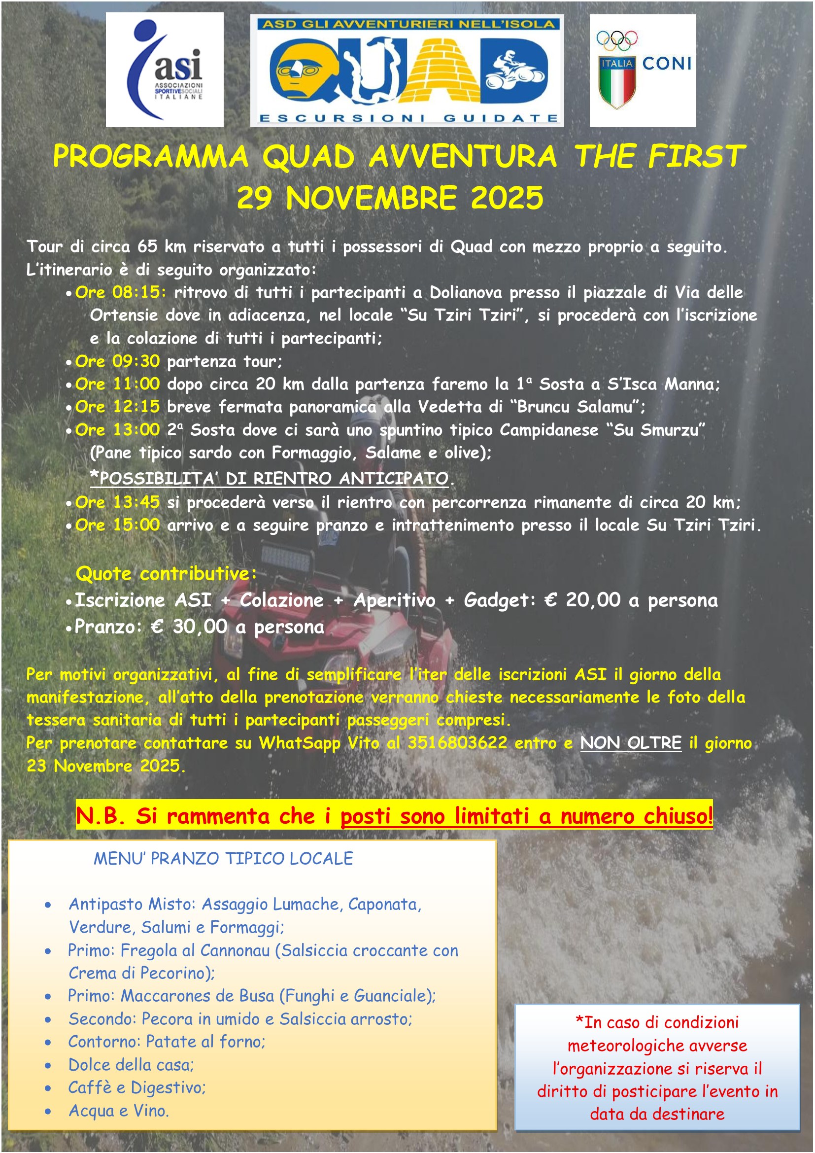 Programma dettagliato dell'evento Quad Avventura the first
